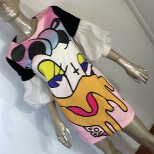 Vintage Pink Multicolor Graphic Midi Dress